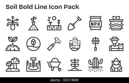 Un ensemble dynamique de 18 icônes dans le style Bold Line, adapté au sol et adapté aux produits numériques. Illustration de Vecteur