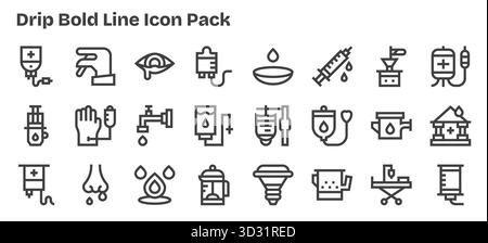Télécharger 24 icônes évolutives Bold Outline conçues pour Drip, adaptées aux projets professionnels et créatifs. Illustration de Vecteur
