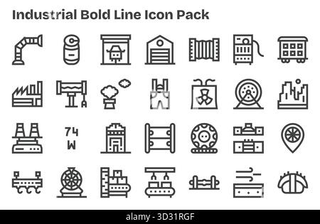 Ensemble de 28 icônes Extra Bold Line-style sur le thème industriel, conçu pour une intégration transparente dans les applications et les sites Web. Illustration de Vecteur