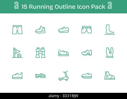 Ensemble de 15 icônes de style Outline sur le thème de la course à pied, conçues pour une intégration transparente dans les applications et les sites Web. Illustration de Vecteur