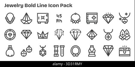 Explorez 24 icônes vectorielles Bold Outline inspirées par les bijoux. Parfait pour les interfaces Web et d'application. Illustration de Vecteur