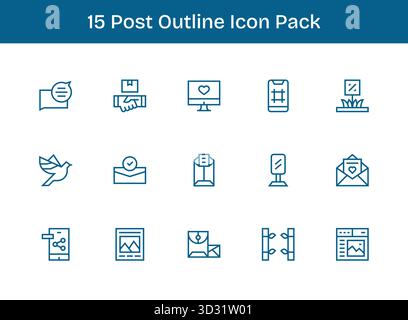 Un ensemble dynamique de 15 icônes dans le style Outline, adapté pour Post et adapté pour les produits numériques. Illustration de Vecteur