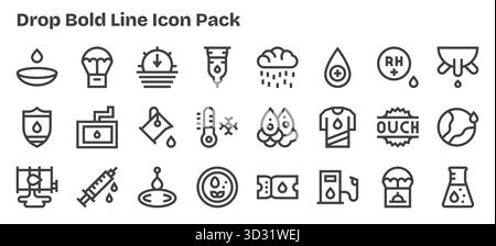 Téléchargez 24 icônes évolutives Bold Outline conçues pour Drop, adaptées aux projets professionnels et créatifs. Illustration de Vecteur