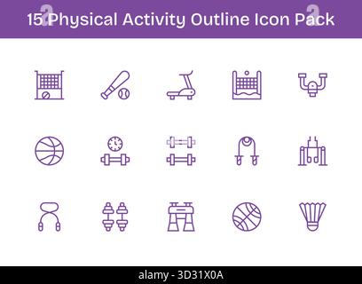 Un ensemble dynamique de 15 icônes dans le style Outline, adapté à l'activité physique et adapté aux produits numériques. Illustration de Vecteur