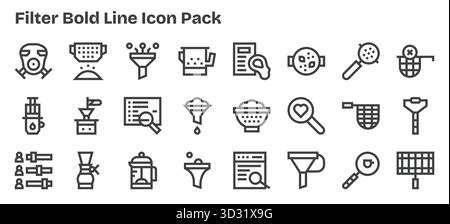 Explorez 24 icônes vectorielles de style gras inspirées par filtre. Parfait pour les interfaces Web et d'application. Illustration de Vecteur