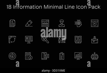 Découvrez un ensemble de 18 icônes minimal Line conçues pour le thème information, idéales pour les projets UI/UX modernes. Illustration de Vecteur
