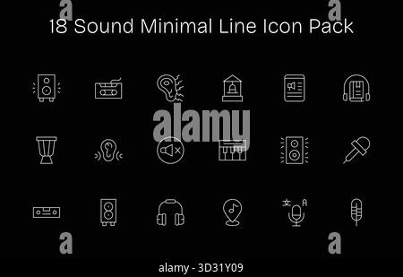 Un ensemble dynamique de 18 icônes dans le style minimal Line, adapté pour le son et adapté pour les produits numériques. Illustration de Vecteur
