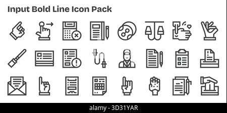 Télécharger 24 icônes évolutives Bold Outline conçues pour l'entrée, adaptées aux projets professionnels et créatifs. Illustration de Vecteur