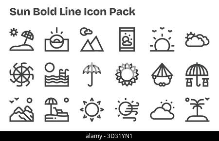 Un ensemble dynamique de 18 icônes dans le style Bold Line, adapté pour Sun et adapté pour les produits numériques. Illustration de Vecteur