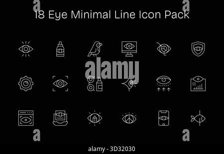 Un ensemble dynamique de 18 icônes dans le style minimal Line, conçu pour Eye et adapté pour les produits numériques. Illustration de Vecteur