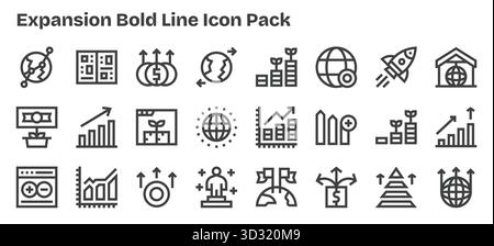 Ce pack d'icônes d'expansion comprend 24 vecteurs Bold Outline, parfaits pour améliorer les interfaces numériques. Illustration de Vecteur