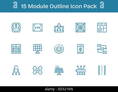 Un ensemble dynamique de 15 icônes dans le style Outline, adapté au module et adapté aux produits numériques. Illustration de Vecteur