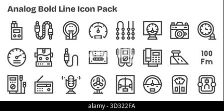 Explorez les 24 icônes vectorielles de style contour audacieux inspirées par Analog. Parfait pour les interfaces Web et d'application. Illustration de Vecteur