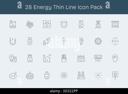 Télécharger 28 icônes Thin Line évolutives conçues pour l'énergie, adaptées aux projets professionnels et créatifs. Illustration de Vecteur