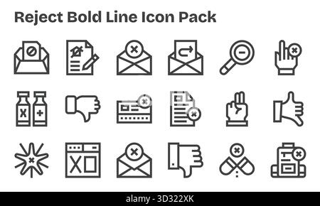 Un ensemble polyvalent de 18 icônes vectorielles Bold Line axées sur Reject, idéal pour les applications mobiles et web. Illustration de Vecteur
