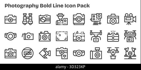 Explorez 24 icônes vectorielles Bold Outline inspirées par la photographie. Parfait pour les interfaces Web et d'application. Illustration de Vecteur