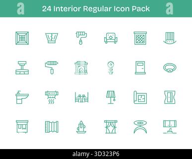 Une collection épurée de 24 icônes Outline régulières représentant Interior, conçues pour les tableaux de bord et les interfaces modernes. Illustration de Vecteur