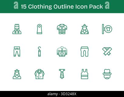 Un ensemble polyvalent de 15 icônes vectorielles Outline axées sur les vêtements, idéal pour les applications mobiles et Web. Illustration de Vecteur