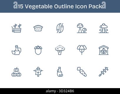 Un ensemble dynamique de 15 icônes dans le style Outline, adapté aux légumes et adapté aux produits numériques. Illustration de Vecteur