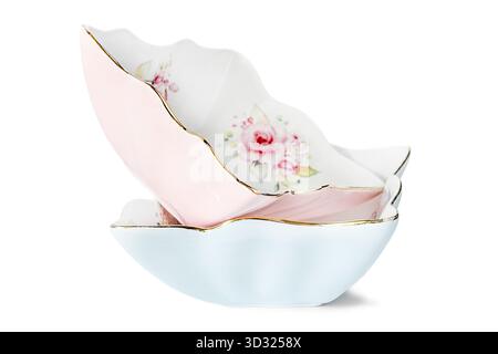 Deux élégants bols en porcelaine de couleur pastel isolés sur fond blanc Banque D'Images