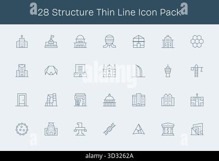 Télécharger 28 icônes Thin Line évolutives conçues pour structure, adaptées aux projets professionnels et créatifs. Illustration de Vecteur