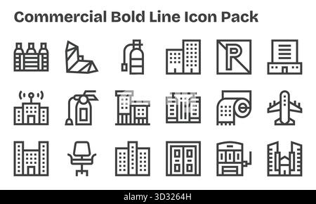 Cette collection comprend 18 icônes de style Bold Line adaptées au thème commercial, idéales pour le design numérique. Illustration de Vecteur