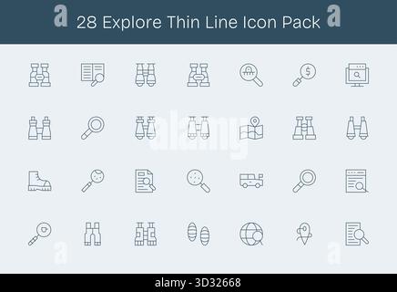 Télécharger 28 icônes Thin Line évolutives conçues pour Explore, adaptées aux projets professionnels et créatifs. Illustration de Vecteur