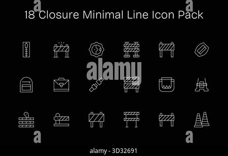 Collection de 18 icônes vectorielles de style ligne minimale pour la fermeture, conçues pour la clarté et la polyvalence. Illustration de Vecteur