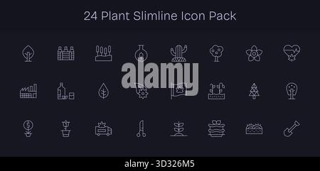 Collection de 24 icônes vectorielles de style Slim Line pour Plant, conçues pour la clarté et la polyvalence. Illustration de Vecteur