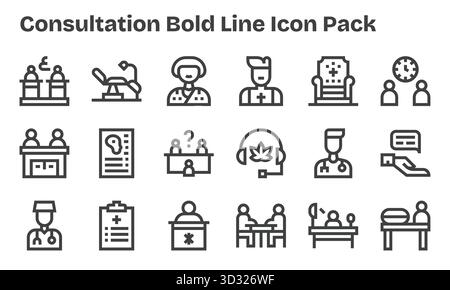 Collection de 18 icônes vectorielles Bold Line-style pour la consultation, conçues pour la clarté et la polyvalence. Illustration de Vecteur