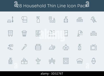 Télécharger 28 icônes Thin Line évolutives conçues pour les ménages, adaptées aux projets professionnels et créatifs. Illustration de Vecteur