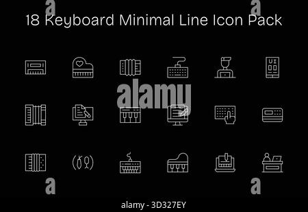 Collection de 18 icônes vectorielles de style ligne minimale pour clavier, conçues pour la clarté et la polyvalence. Illustration de Vecteur