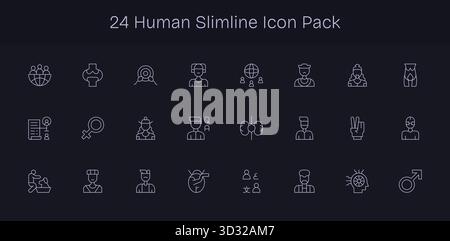 Cette collection comprend 24 icônes de style Slim Line adaptées au thème humain, parfaites pour le design numérique. Illustration de Vecteur
