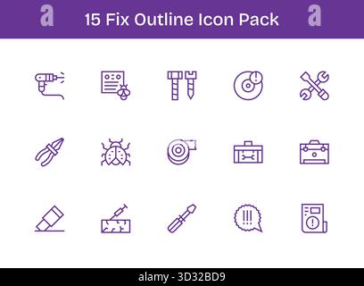 Un ensemble polyvalent de 15 icônes vectorielles Outline axées sur Fix, idéal pour les applications mobiles et web. Illustration de Vecteur