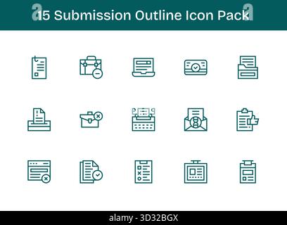 Un ensemble polyvalent de 15 icônes vectorielles Outline axées sur la soumission, idéal pour les applications mobiles et Web. Illustration de Vecteur
