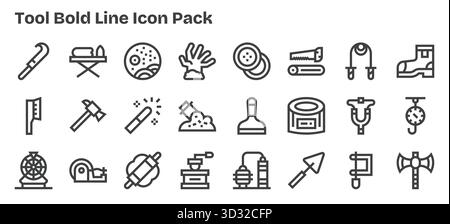 Télécharger 24 icônes évolutives Bold Outline conçues pour Tool, adaptées aux projets professionnels et créatifs. Illustration de Vecteur