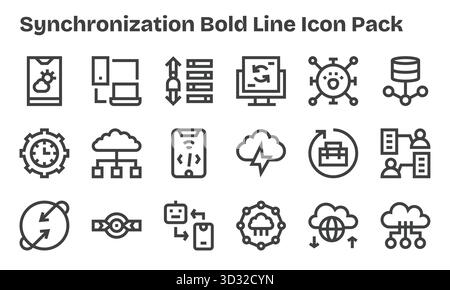 Un ensemble dynamique de 18 icônes dans le style Bold Line, adapté à la synchronisation et adapté aux produits numériques. Illustration de Vecteur