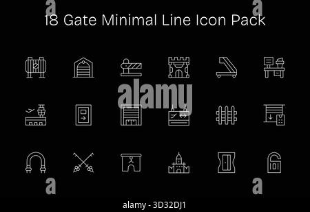 Collection de 18 icônes vectorielles de style ligne minimale pour Gate, conçues pour la clarté et la polyvalence. Illustration de Vecteur
