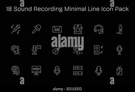 Un ensemble dynamique de 18 icônes dans le style minimal Line, adapté pour l'enregistrement sonore et adapté pour les produits numériques. Illustration de Vecteur