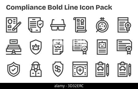 Collection de 18 icônes vectorielles Bold Line-style pour Compliance, conçues pour la clarté et la polyvalence. Illustration de Vecteur