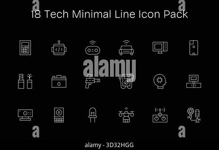 Cette collection comprend 18 icônes de style minimal Line adaptées au thème Tech, idéales pour le design numérique. Illustration de Vecteur