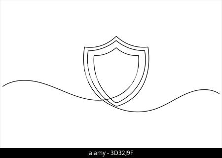 Dessin d'une ligne du symbole de bouclier représentant la protection de la vie privée et de la cybersécurité Illustration de Vecteur