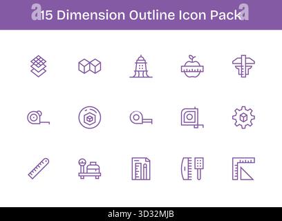 Un ensemble polyvalent de 15 icônes vectorielles Outline axées sur dimension, idéal pour les applications mobiles et web. Illustration de Vecteur