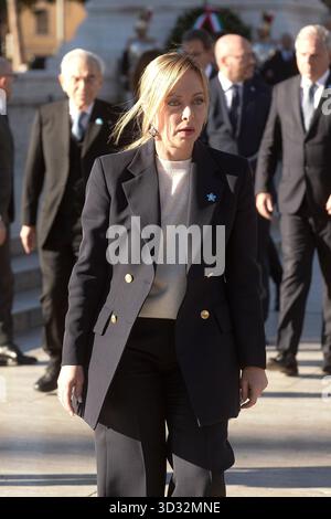 Italie, Rome, 4 novembre 2025 : Journée des forces armées, cérémonie à l'autel de la patrie, en photo le premier ministre Giorgia Meloni photo © Stefano Carofei/Sintesi/Alamy Live News Banque D'Images