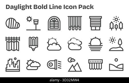 Pack vectoriel avec 18 icônes Bold Line inspirées par Daylight, idéal pour le travail de conception évolutif et créatif. Illustration de Vecteur