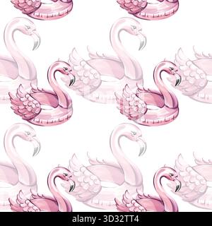 Fond de motif sans couture avec des flamants roses élégants et des cygnes élégants pour une célébration de papier peint d'été dynamique des vibrations de plage et festives Illustration de Vecteur