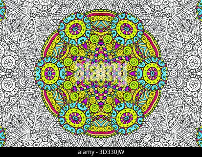 Contour abstrait et motif concentrique coloré lumineux Banque D'Images