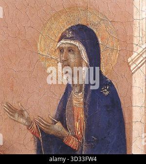 DUCCIO di Buoninsegna (né vers 1255, Sienne, d. 1319, Sienne) annonce de la mort à la Vierge (détail) 1308-11 Tempera sur bois Museo dell'Opera del Duomo, Sienne --- mots-clés : ------------- Auteur : DUCCIO di Buoninsegna titre : annonce de la mort de la Vierge (détail) chronologie : 1301-1350 École : italienne forme : peinture type : religieux Banque D'Images