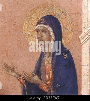 DUCCIO di Buoninsegna (né vers 1255, Sienne, d. 1319, Sienne) annonce de la mort à la Vierge (détail) 1308-11 Tempera sur bois Museo dell'Opera del Duomo, Sienne --- mots-clés : ------------- Auteur : DUCCIO di Buoninsegna titre : annonce de la mort de la Vierge (détail) chronologie : 1301-1350 École : italienne forme : peinture type : religieux Banque D'Images