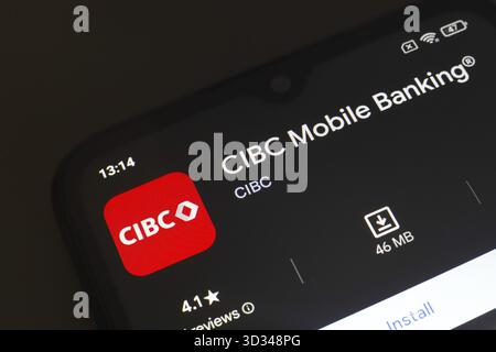 25 octobre 2024, Brésil. Dans cette illustration photo, le logo de l'application Banque canadienne Impériale de commerce (CIBC) est affiché sur l'écran d'un téléphone intelligent Banque D'Images